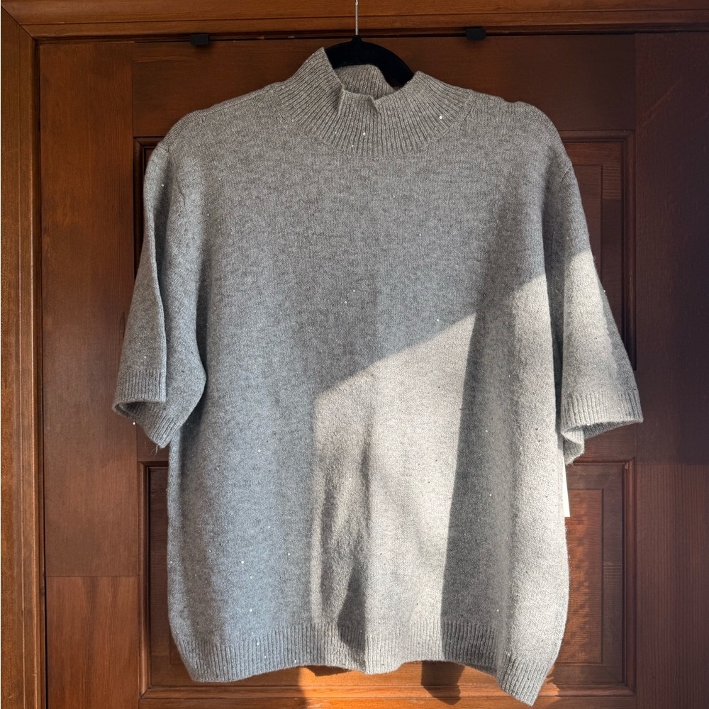 Abercrombie & Fitch Light Grey Sequin Mockneck Sweater Tee - Picture 4 of 8